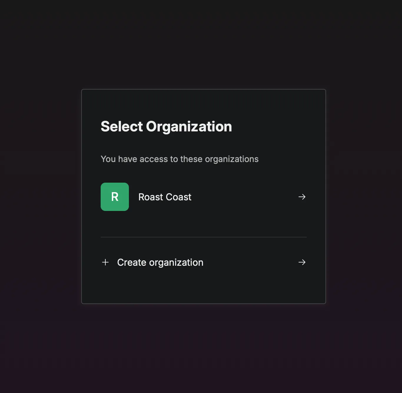 Organization selector