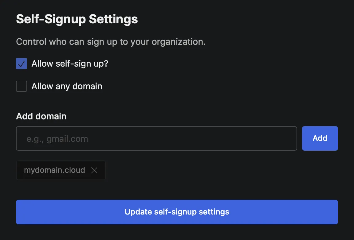 Self-sign up configuration